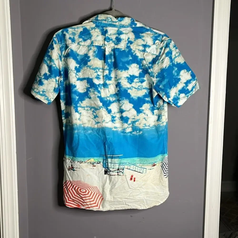 GapKids Boys Short Sleeve Button Down Shirt Featuring Beach Scene XXL